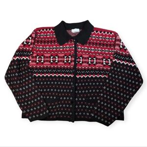 Fair‎ Isle Nordic Sweater Women's L Red/Blk/White 80s 90s Retro Vintage Classic